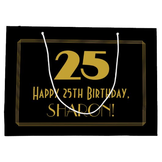 25番目の誕生日:インスパイアアールデコの「25」の外観と名前 ラージペーパーバッグ (裏面)