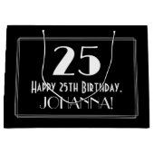 25番目の誕生日:インスパイアアールデコスタイル「25」、名前 ラージペーパーバッグ (正面)
