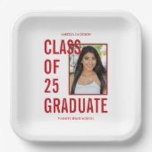 25種モダン赤タイポグラフィ卒業パーティー ペーパープレート (正面)