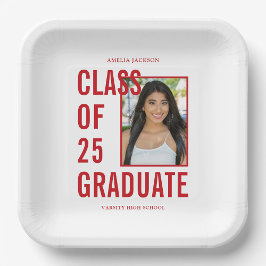 25種モダン赤タイポグラフィ卒業パーティー ペーパープレート