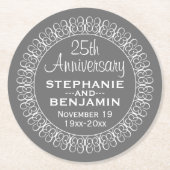 25結婚周年パーソナライズされた ラウンドペーパーコースター (正面)