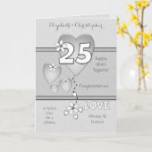 25結婚周年記念シルバーハートと花 カード (黄色い花)