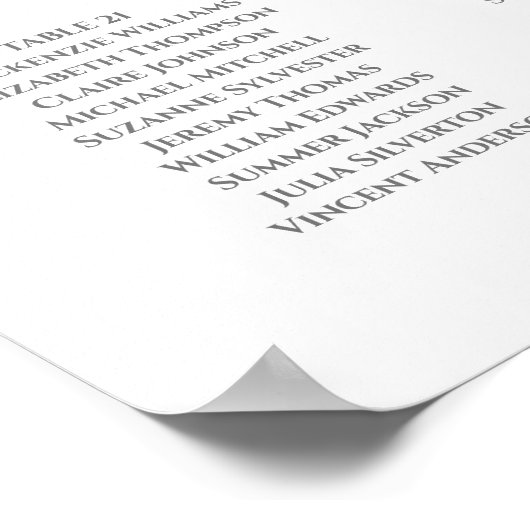 25表ティール（緑がかった色）と白シンプル結婚の座席表 ポスター (角)