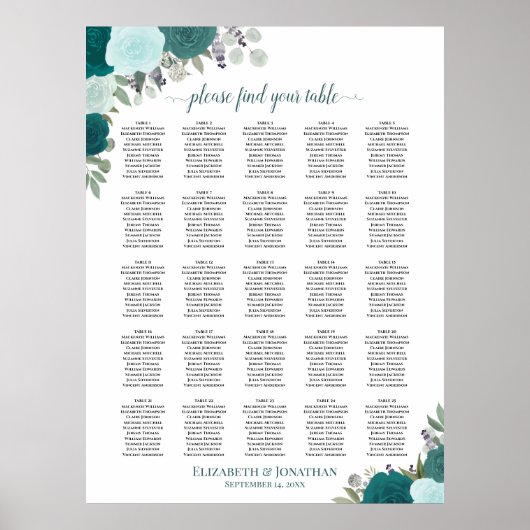 25表ティール(緑がかった色)ボー結婚ホフローラ座席表 ポスター (正面)