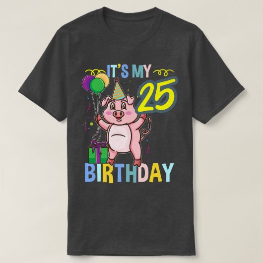 25誕生日かわいい豚プレミアム Tシャツ (デザイン正面)