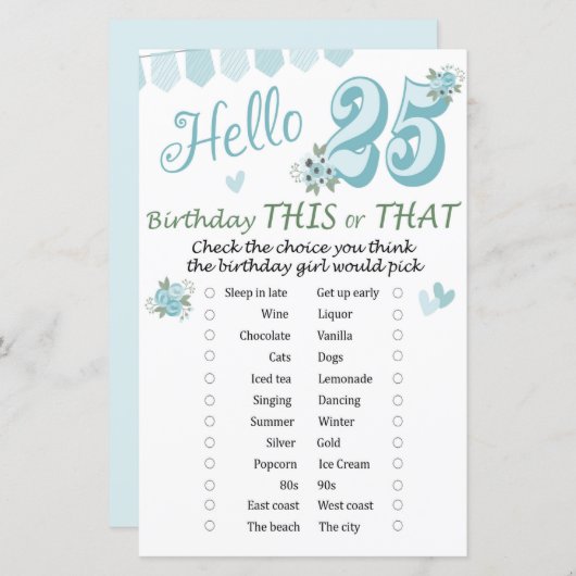 25誕生日このゲームまたはゲーム (正面/裏面)