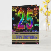 25誕生日に虹の泡と花火 カード (黄色い花)