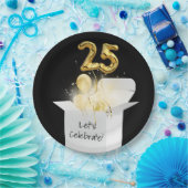 25誕生日の金ゴールドバルーンを白いボックスに ペーパープレート (パーティー)