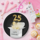 25誕生日の金ゴールドバルーンを白いボックスに ペーパープレート (パーティー)