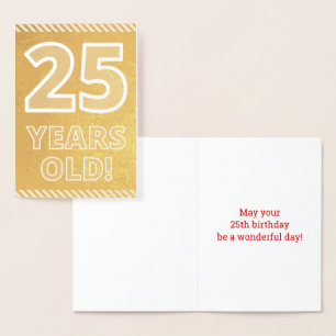 25誕生日はっきりした:「25歳!」 ゴールドフォイルカード 箔カード
