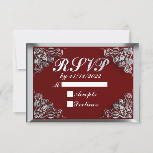 25誕生日またはアニバーサリーガルシルバーアンドレッド 出欠カード (正面)