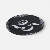 25誕生日またはアニバーサリーガルシルバーブラック ペーパープレート (アングル)