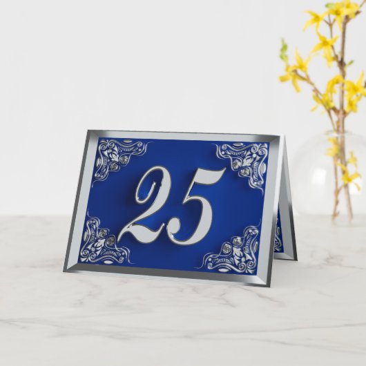 25誕生日またはアニバーサリーガルシルバーブルー カード (黄色い花)