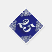 25誕生日またはアニバーサリーガルシルバーブルー スタンダードカクテルナプキン (角)