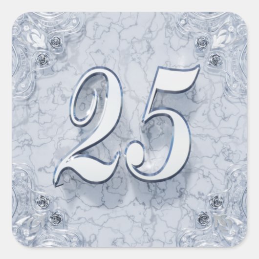 25誕生日またはアニバーサリーガルシルバーマーブル スクエアシール (正面)