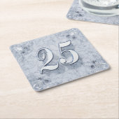 25誕生日またはアニバーサリーガルシルバーマーブル スクエアペーパーコースター (アングル)