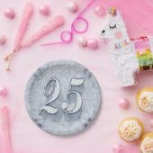 25誕生日またはアニバーサリーガルシルバーマーブル ペーパープレート (パーティー)