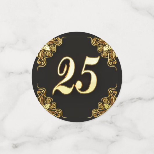 25誕生日または記念日の金ゴールドとブラック コンフェッティ (スモール正面)