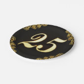 25誕生日または記念日の金ゴールドとブラック ペーパープレート (アングル)