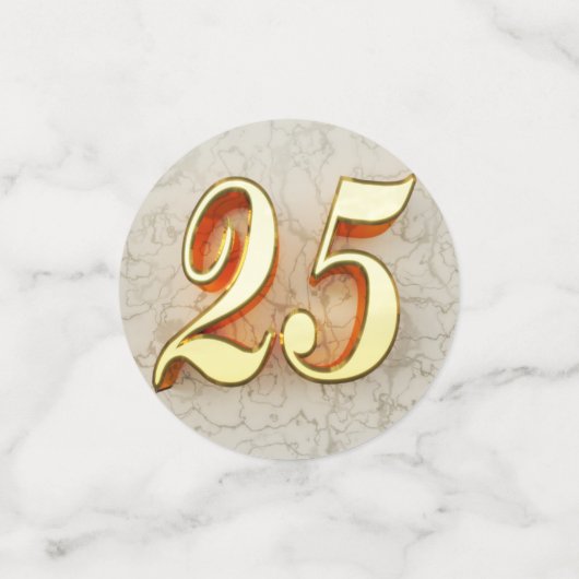 25誕生日または記念日の金ゴールドと大理石 コンフェッティ (スモール正面)