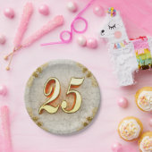 25誕生日または記念日の金ゴールドと大理石 ペーパープレート (パーティー)