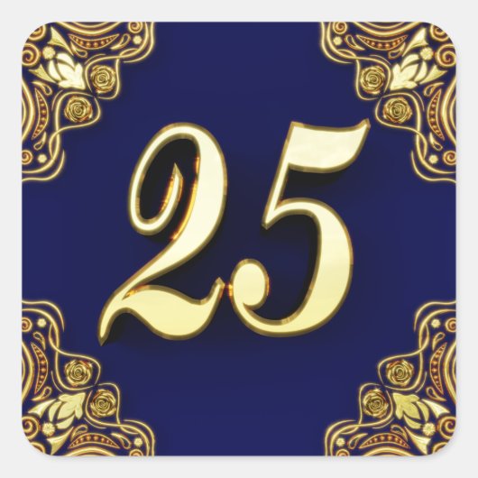 25誕生日または記念日金ゴールドとブルー スクエアシール (正面)