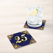 25誕生日または記念日金ゴールドとブルー スクエアペーパーコースター (インサイチュ)