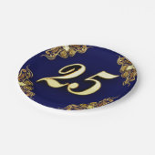 25誕生日または記念日金ゴールドとブルー ペーパープレート (アングル)