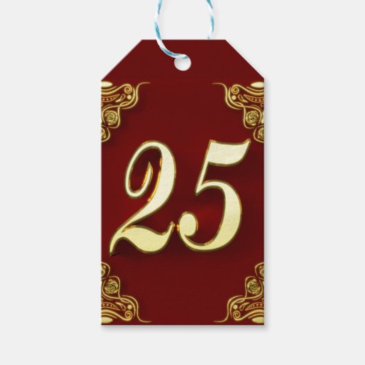 25誕生日または記念日金ゴールドと赤 ギフトタグ (正面)