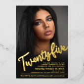 25誕生日カスタムフォトスクリプト金ゴールド 箔招待状 (正面)