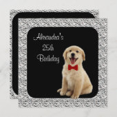 25誕生日ゴールデンレトリバー&シルバーフレーム 招待状 (正面/裏面)