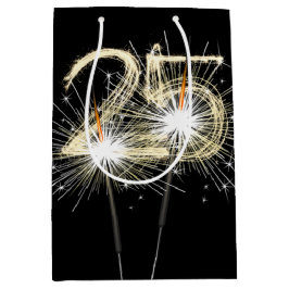 25誕生日スパークラーズオンブラック ミディアムペーパーバッグ