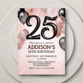 25誕生日バラ金ゴールドバルーン招待状 招待状