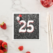 25誕生日バルーンオンブラックグリッターナプキンス スタンダードカクテルナプキン (インサイチュ)