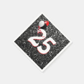 25誕生日バルーンオンブラックグリッターナプキンス スタンダードカクテルナプキン (角)