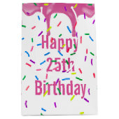 25誕生日ピンク色のアイシング ミディアムペーパーバッグ (正面)