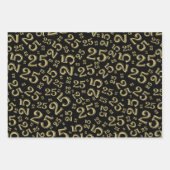 25誕生日ブラック&金ゴールド番号パターン25 ラッピングペーパーシート (正面)
