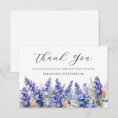 25誕生日ブルー7月誕生フラワーカスタムフラット サンキューカード (正面/裏面)