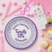 25誕生日乱数パターン紫/白 ペーパープレート (パーティー)