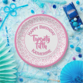 25誕生日乱数パターン25ピンク/白 ペーパープレート (パーティー)
