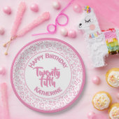 25誕生日乱数パターン25ピンク/白 ペーパープレート (パーティー)