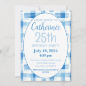 25誕生日招待状ブルーギンガムパターン 招待状 (正面)