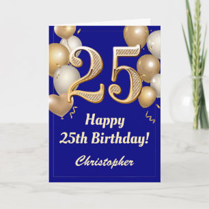 25誕生日海軍ブルー・金ゴールドバルーン紙吹雪 カード