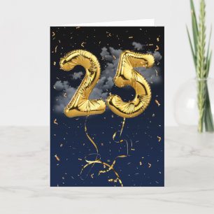25誕生日金ゴールドマイラーバルーンと紙吹雪カード カード