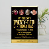 25誕生日黒と金ゴールドの写真のサークル 箔招待状 (立ち正面)