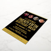 25誕生日黒と金ゴールドの写真のサークル 箔招待状 (回転した状態)