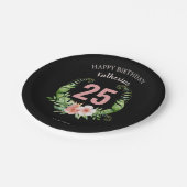 25誕生日黒フローラスクリプト名 ペーパープレート (アングル)