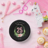 25誕生日黒フローラスクリプト名 ペーパーボウル (パーティー)