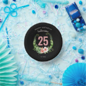 25誕生日黒フローラスクリプト名 ペーパーボウル (パーティー)