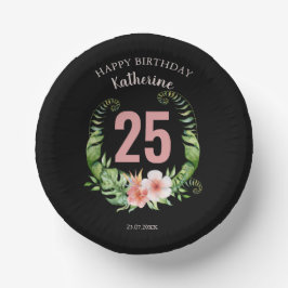 25誕生日黒フローラスクリプト名 ペーパーボウル